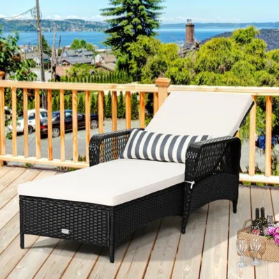 Hivvago Pe Rattan Armrest Chaise Lounge Chair With Adjustable Pillow