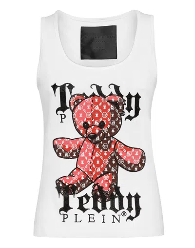 Philipp Plein Teddy Plein Sleeveless Tank Top In White