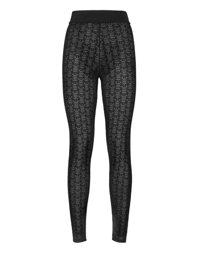 Philipp Plein Tulle Monogram Leggings In Black