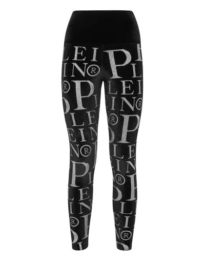 Philipp Plein Velvet Logo-print High-waisted Leggings In Multi