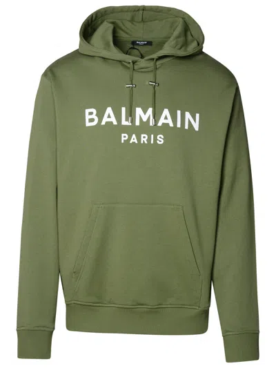 Shop Balmain Green Cotton Sweatshirt