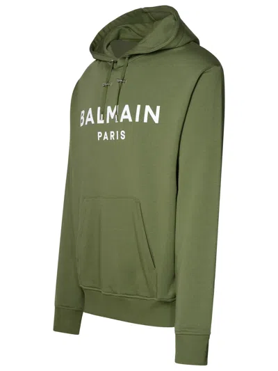 Shop Balmain Green Cotton Sweatshirt