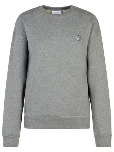 Shop Maison Kitsuné 'bold Fox Head' Grey Cotton Sweatshirt