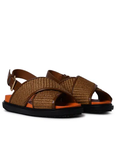 Shop Marni Brown Raffia Blend Fussbett Sandals