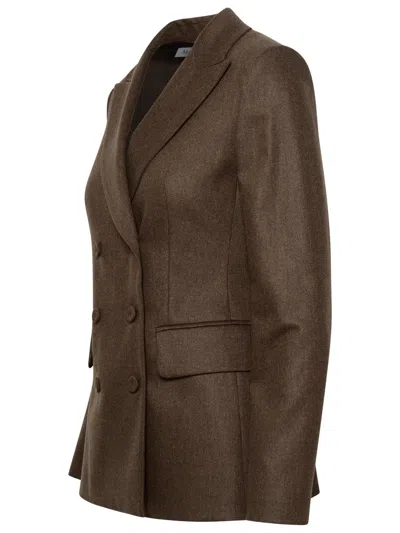 Shop Max Mara 'landa' Blazer In Brown Wool Flannel And Cachemire
