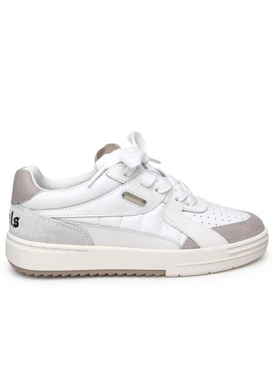 Shop Palm Angels University White Lear Sneakers