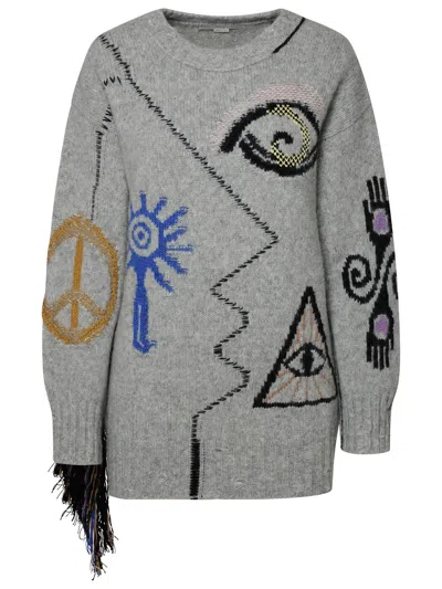 Shop Stella Mccartney Stella Mc Cartney Artwork Sweater In Grey Alpaca Blend