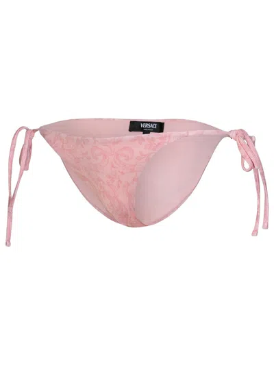 Shop Versace 'barocco' Pink Polyester Blend Bikini Bottoms