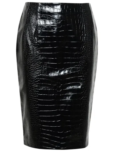 Shop Versace Black Calf Lear Skirt