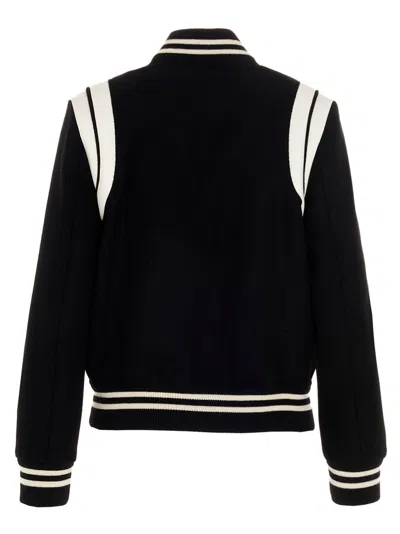 Saint Laurent Teddy Wool Jacket With Leather Profiles