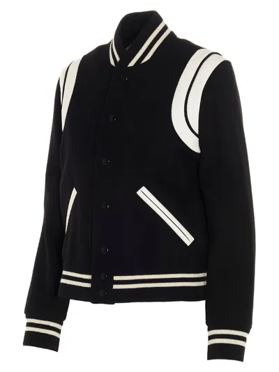 Saint Laurent Teddy Wool Jacket With Leather Profiles