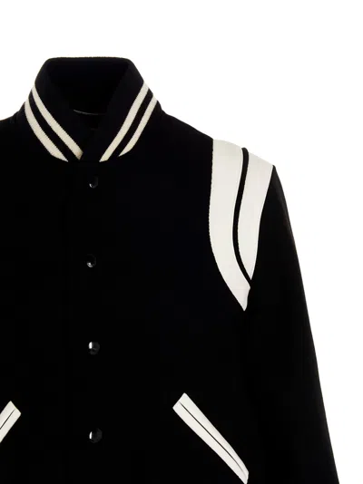 Saint Laurent Teddy Wool Jacket With Leather Profiles