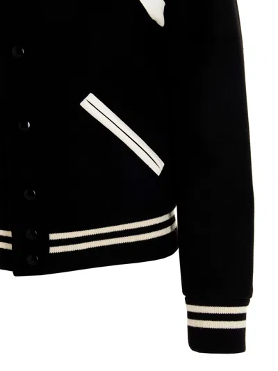 Saint Laurent Teddy Wool Jacket With Leather Profiles