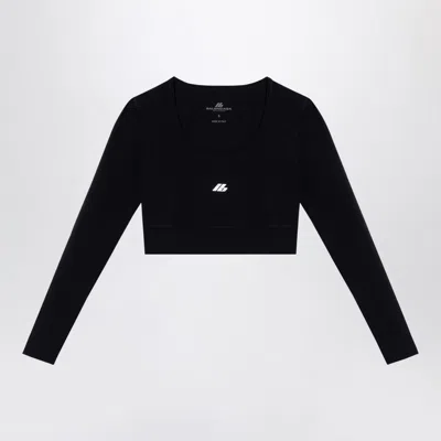 Balenciaga Logo Scoop Neck Cropped Top With Long Sleeves In Black