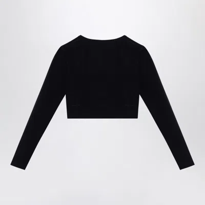 Balenciaga Logo Scoop Neck Cropped Top With Long Sleeves In Black