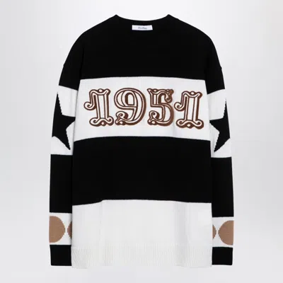 Max Mara Wool And Cashmere Sweater With Flocked 1951 Motif In Black