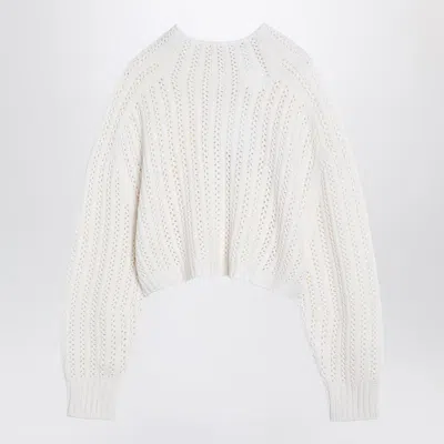 Max Mara White Perforated Wool And Cashmere Sweater Women In Cream