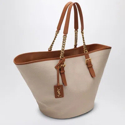 Saint Laurent Desert-coloured Shoulder Bag In Canvas And Leather Women In Brown