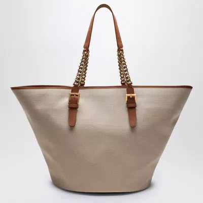 Saint Laurent Desert-coloured Shoulder Bag In Canvas And Leather Women In Brown