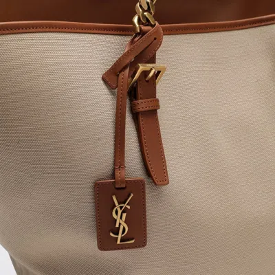 Saint Laurent Desert-coloured Shoulder Bag In Canvas And Leather Women In Brown