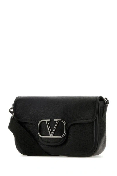 Shop Valentino Garavani Man Black Leather Vlogo Crossbody Bag