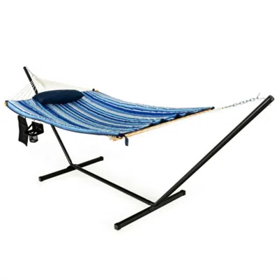 Hivvago Hammock Chair Stand Set Cotton Swing With Pillow Cup Holder Indoor Outdoor