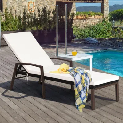 Hivvago Patio Rattan Lounge Chaise Recliner With Back Adjustable Cushioned