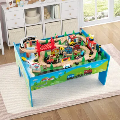 Hivvago 80-piece Wooden Train Set And Table