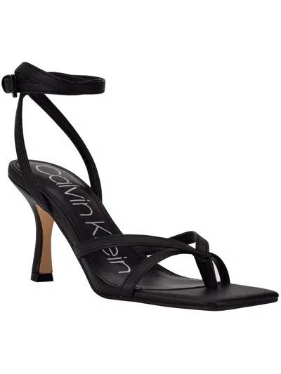 Calvin Klein Montel Womens Faux Leather Square Toe Heels In Black
