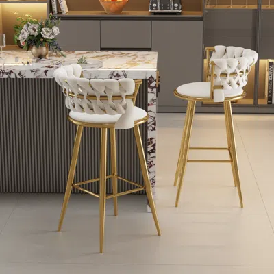 Simplie Fun Beige Gold Low-back Bar Chairs Set, Counter Height