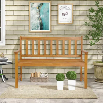 Hivvago 2-person Patio Acacia Wood Bench With Backrest And Armrests