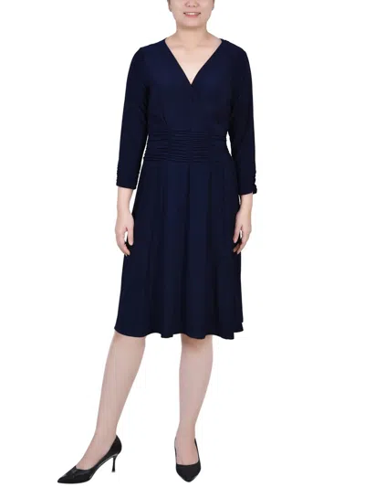 Ny Collection Petites Womens Party Knee Length Midi Dress In Blue