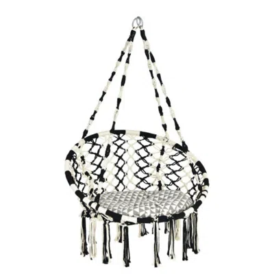 Hivvago Hanging Hammock Chair With Cushion Macrame Swing Cotton Rope Indoor Outdoor