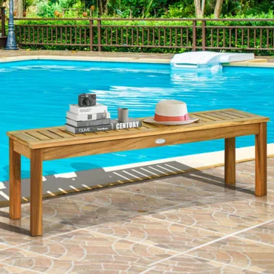 Hivvago 52 Inch Acacia Wood Dining Bench With Slatted Seat