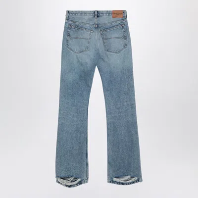 Shop Balenciaga Light Jeans With Distressed Hem In Blue