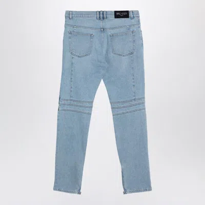 Shop Balmain Light Denim Biker Jeans In Blue