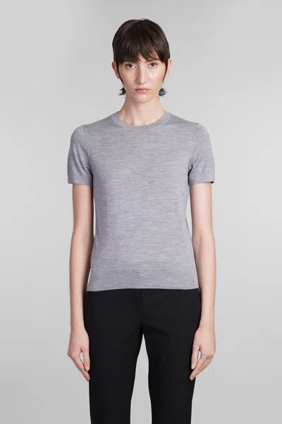 Theory Short Sleeve Knitted Top In Grey