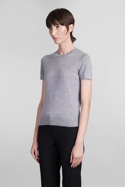 Theory Short Sleeve Knitted Top In Grey