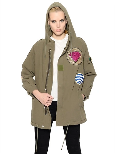 Saint Laurent Patch Military Parka In Military Khaki Cotton Twill