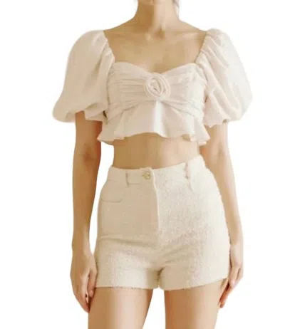 Storia Satin Sheen Rose Crop Top In Ivory In Multi