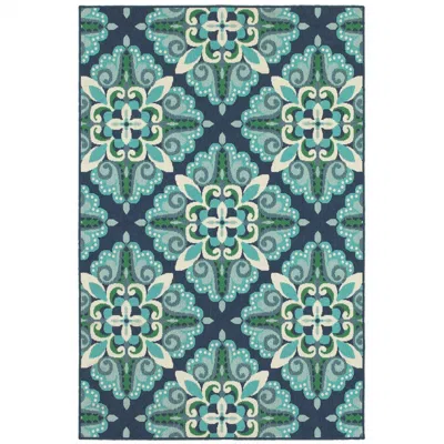 Homezia 8' X 11' Blue And Green Indoor Outdoor Area Rug