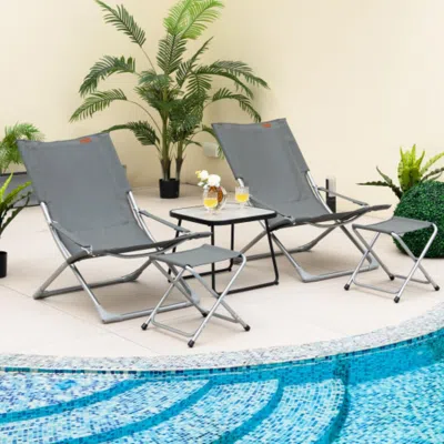 Hivvago 5-piece Patio Sling Chair Set Folding Lounge Chairs With Footrests And Coffee Table-gray