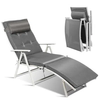 Hivvago Adjustable Outdoor Lightweight Folding Chaise Lounge Chair With Pillow-blue