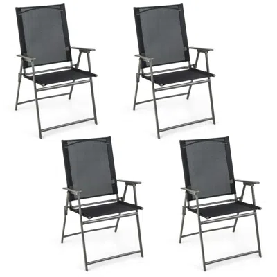 Hivvago Set Of 4 Patio Folding Chair Set With Rustproof Metal Frame-gray