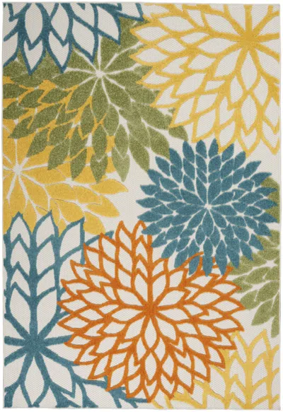 Homezia 5' X 7' Turquoise Floral Non Skid Indoor Outdoor Area Rug