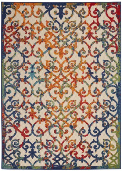 Homezia 6' X 9' Ivory And Blue Floral Indoor Outdoor Area Rug