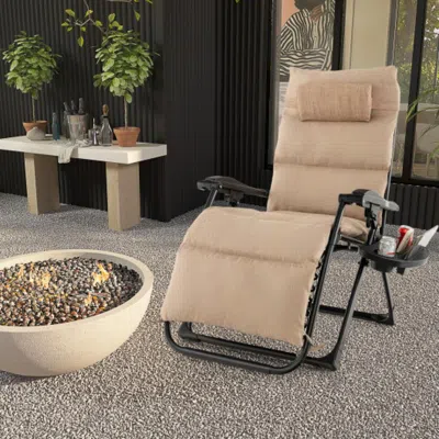 Hivvago Adjustable Metal Zero Gravity Lounge Chair With Removable Cushion And Cup Holder Tray-beige