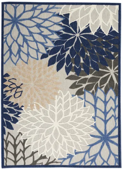 Homezia 4' X 6' Blue And Gray Floral Indoor Outdoor Area Rug
