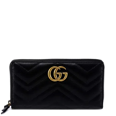 Gucci Gg Marmont Matelasse Leather Zip Around Wallet In Black