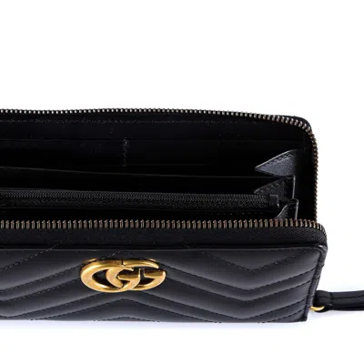Gucci Gg Marmont Matelasse Leather Zip Around Wallet In Black